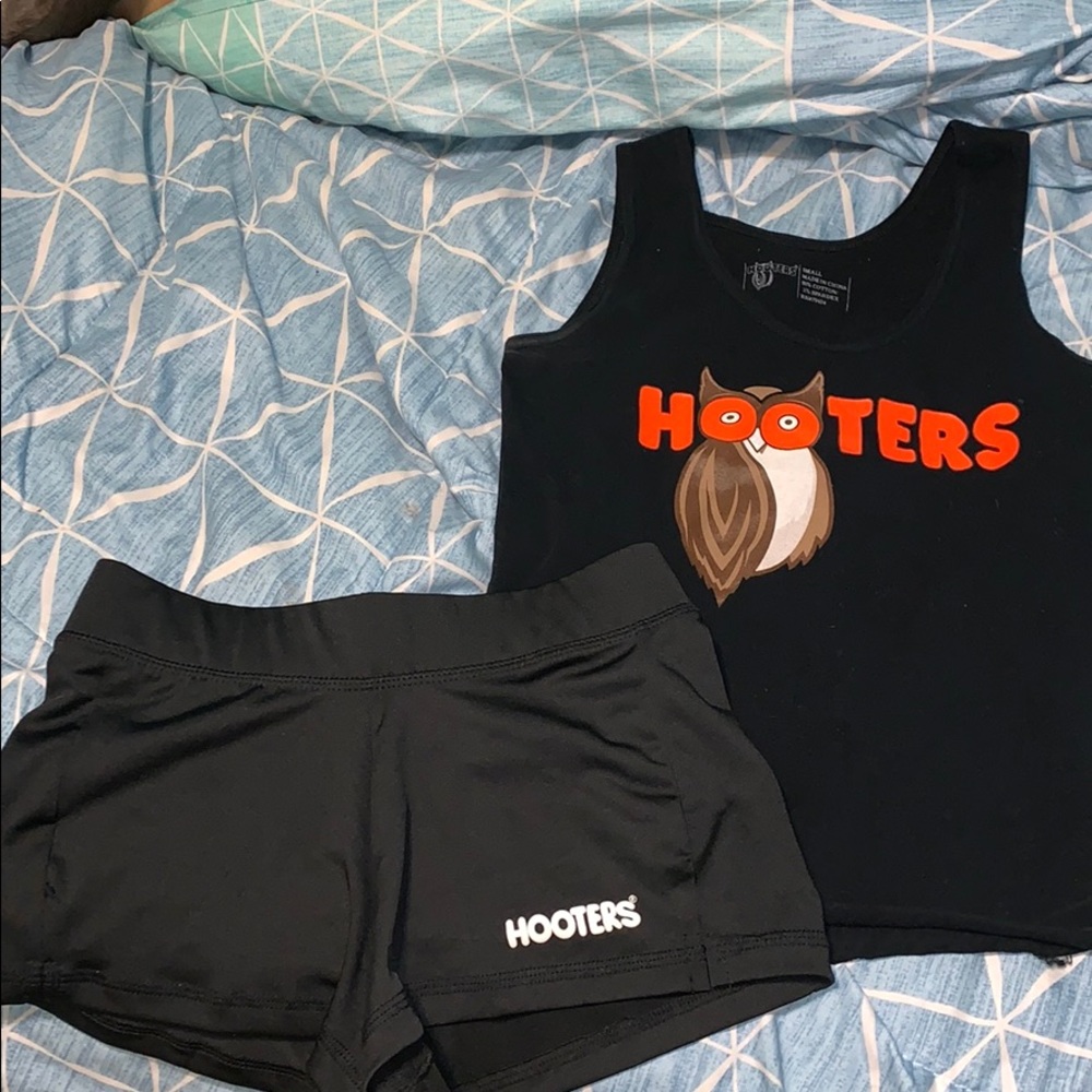 Hooters tank (s) and spandex shorts (xs)